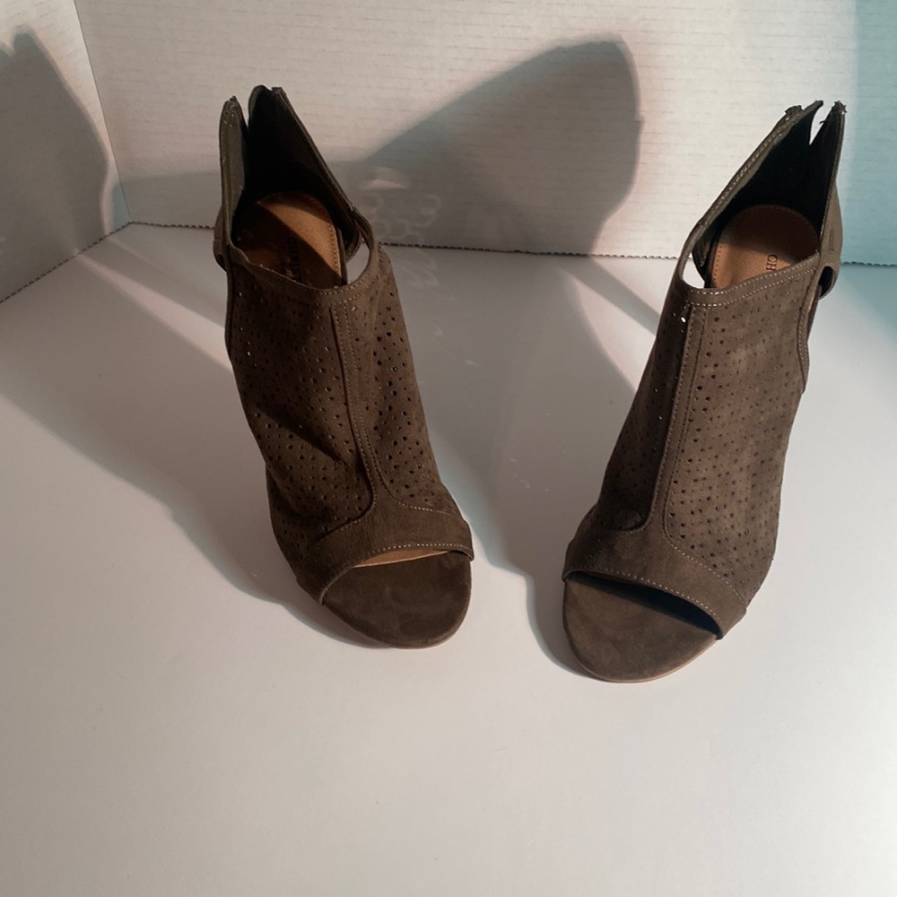 Olive green open toe heel